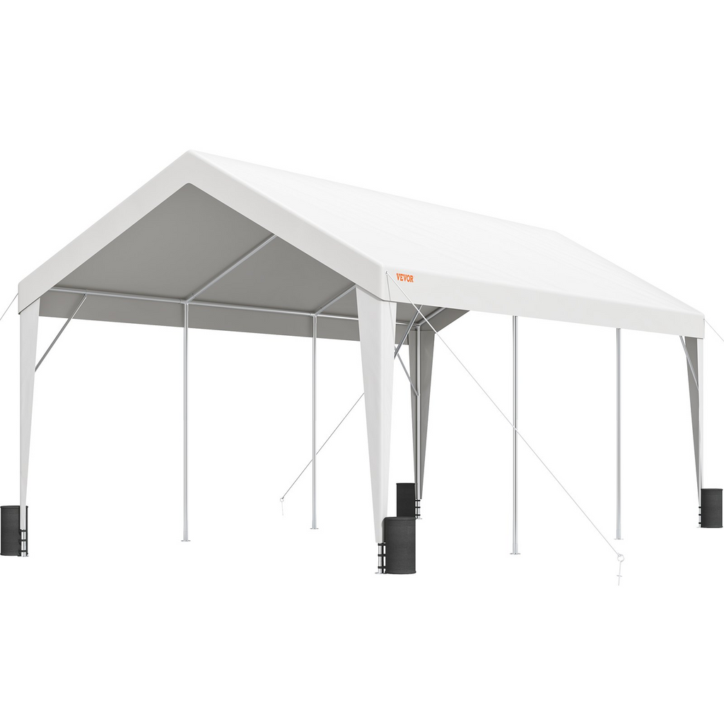VEVOR carpa resistente para cochera de 10 x 20 pies con 8 postes reforzados y 4 bolsas de peso