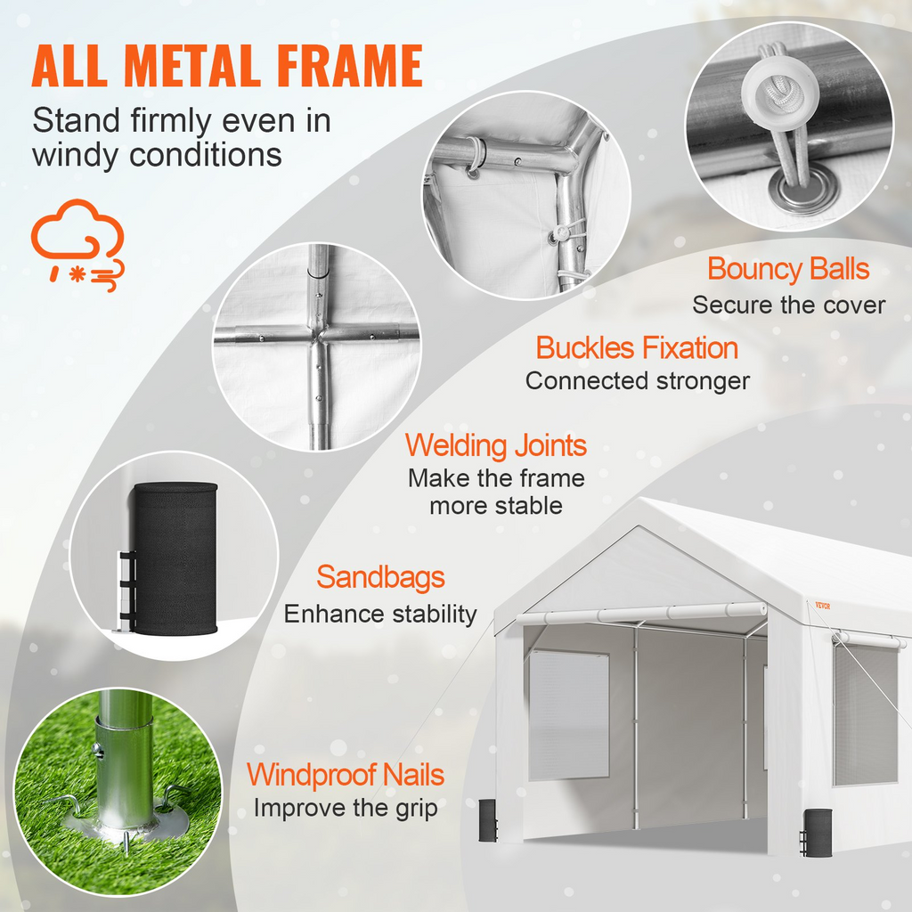 VEVOR toldo resistente para automóvil de 12 x 20 pies con ventanas ventiladas enrollables