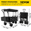 VEVOR Carrito de jardín plegable extragrande con toldo extraíble