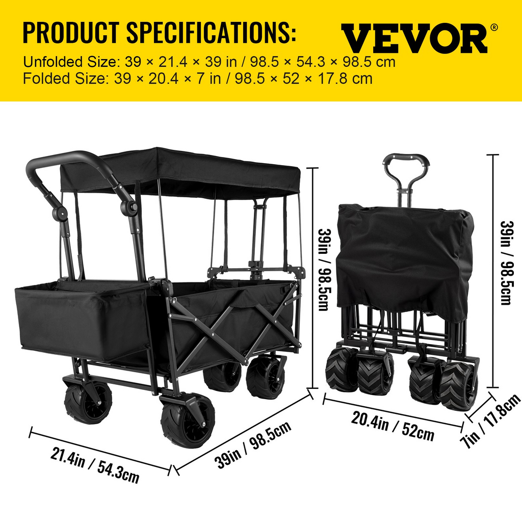 VEVOR Carrito de jardín plegable extragrande con toldo extraíble