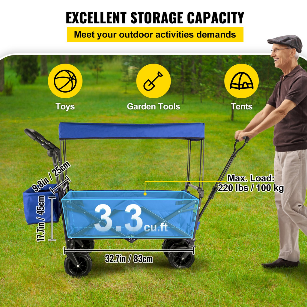 VEVOR Carrito de jardín plegable extragrande con toldo extraíble