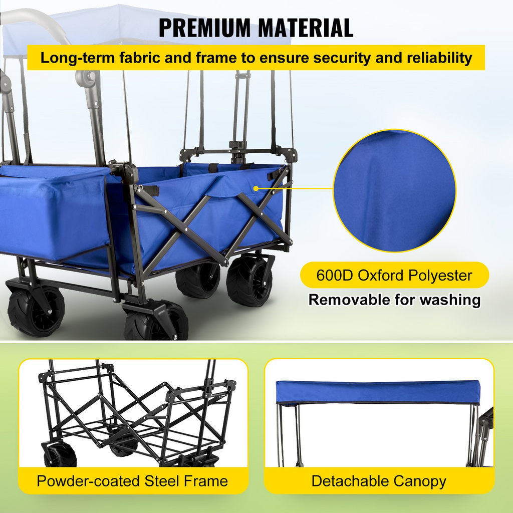 VEVOR Carrito de jardín plegable extragrande con toldo extraíble