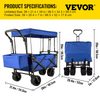 VEVOR Carrito de jardín plegable extragrande con toldo extraíble