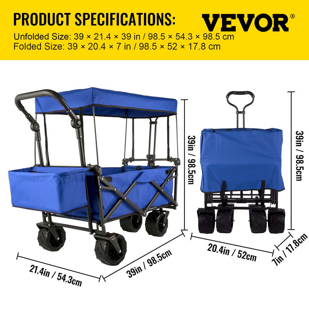 VEVOR Carrito de jardín plegable extragrande con toldo extraíble