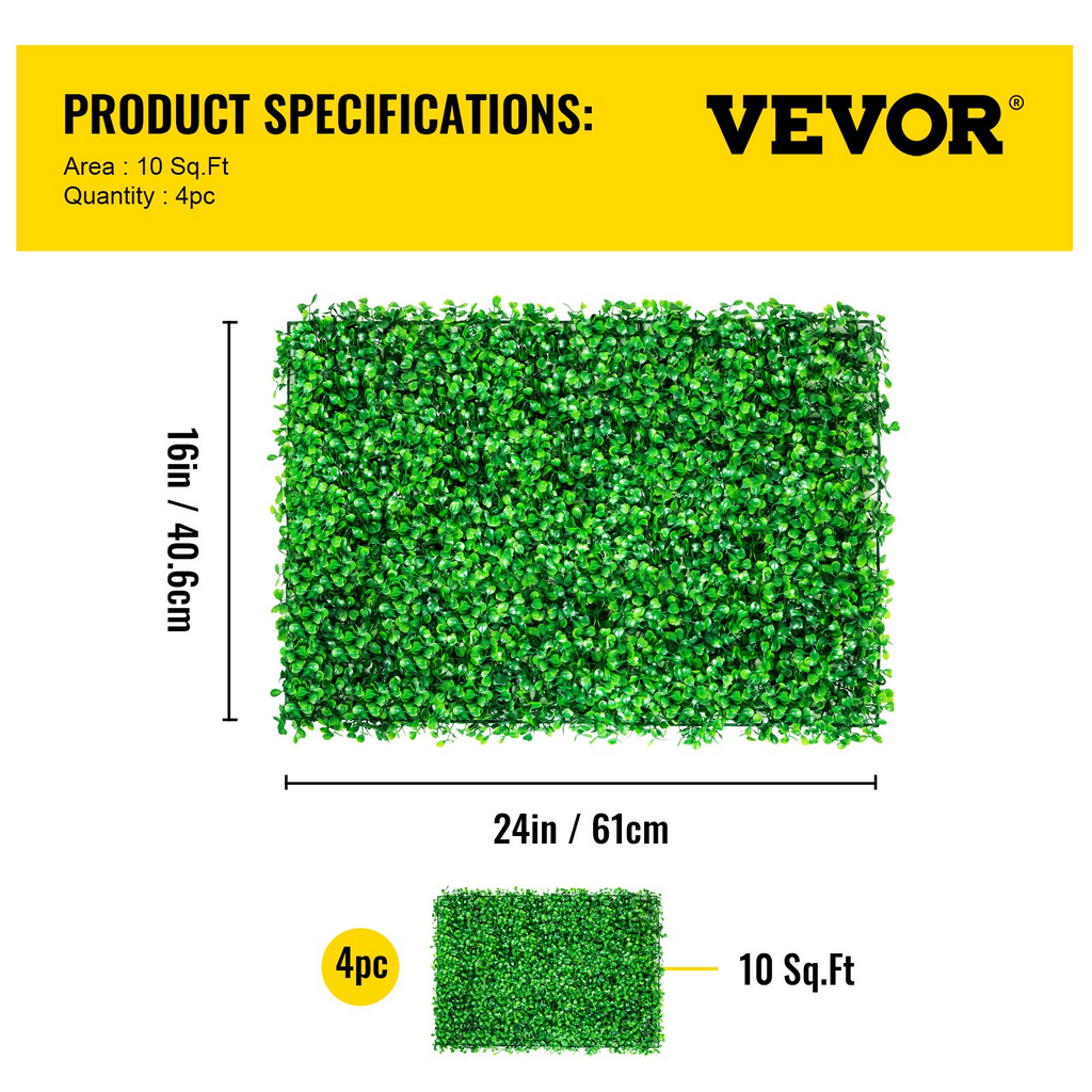 VEVOR Paneles de pared de seto artificial UV 4 piezas Fondo de pared 24X16 "4 cm