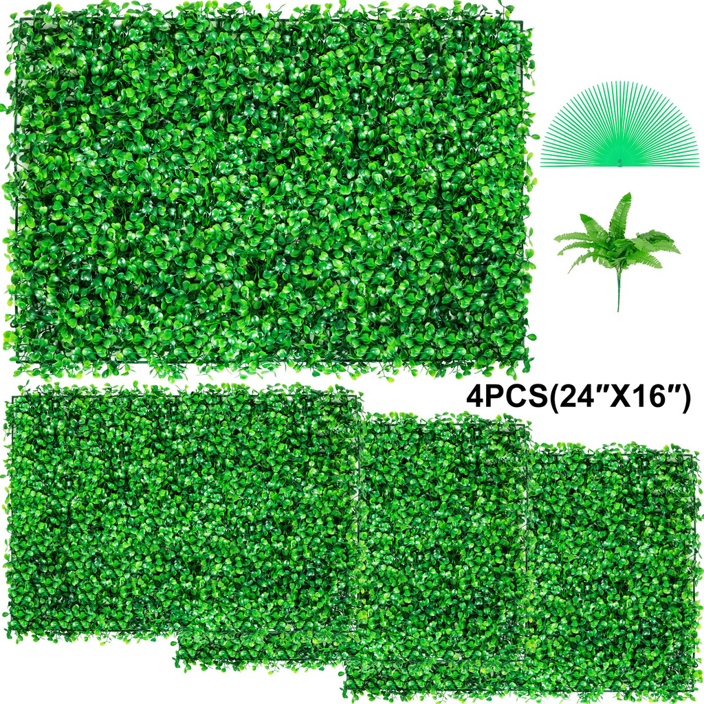 VEVOR Paneles de pared de seto artificial UV 4 piezas Fondo de pared 24X16 "4 cm