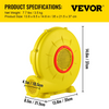 Soplador de aire VEVOR 450 W 0.6 HP para castillos inflables y toboganes amarillo