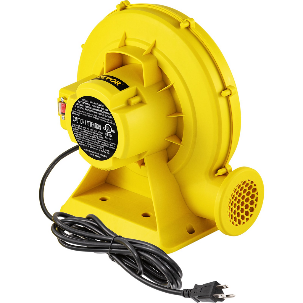 Soplador de aire VEVOR 450 W 0.6 HP para castillos inflables y toboganes amarillo