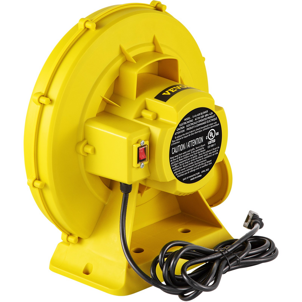 Soplador de aire VEVOR 450 W 0.6 HP para castillos inflables y toboganes amarillo