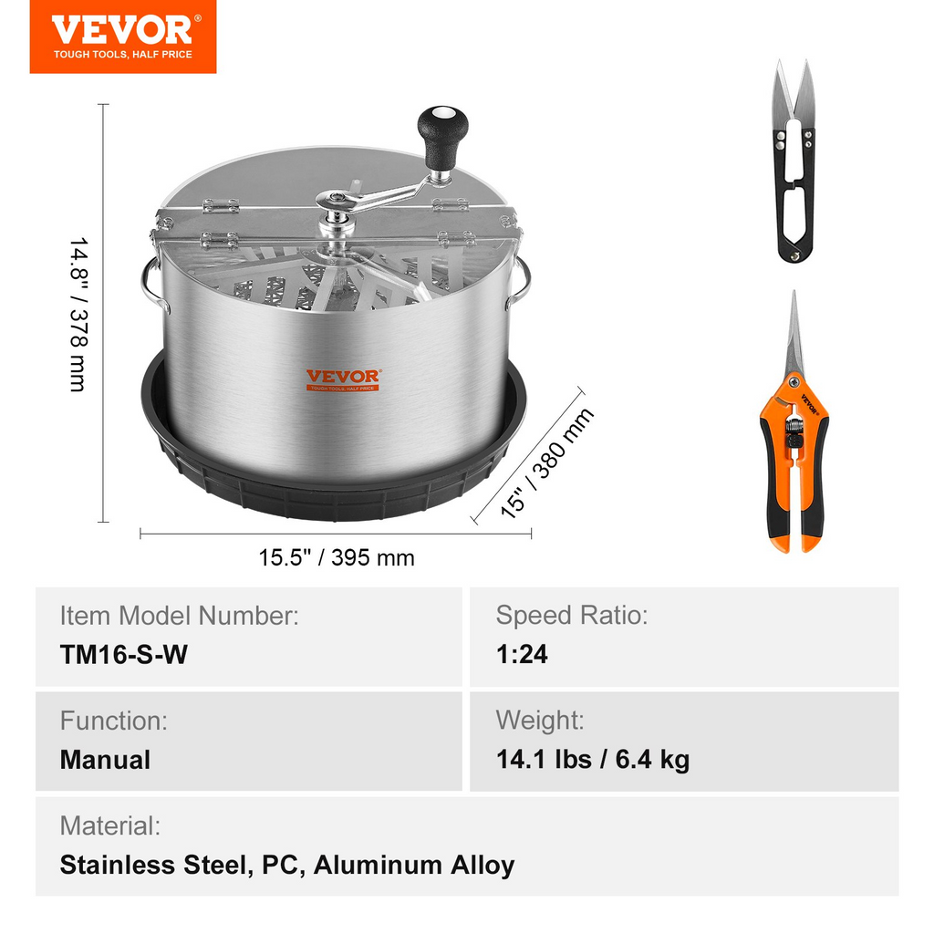 VEVOR Cortadora de cogollos manual de acero inoxidable de 16 pulgadas con cubierta de PET