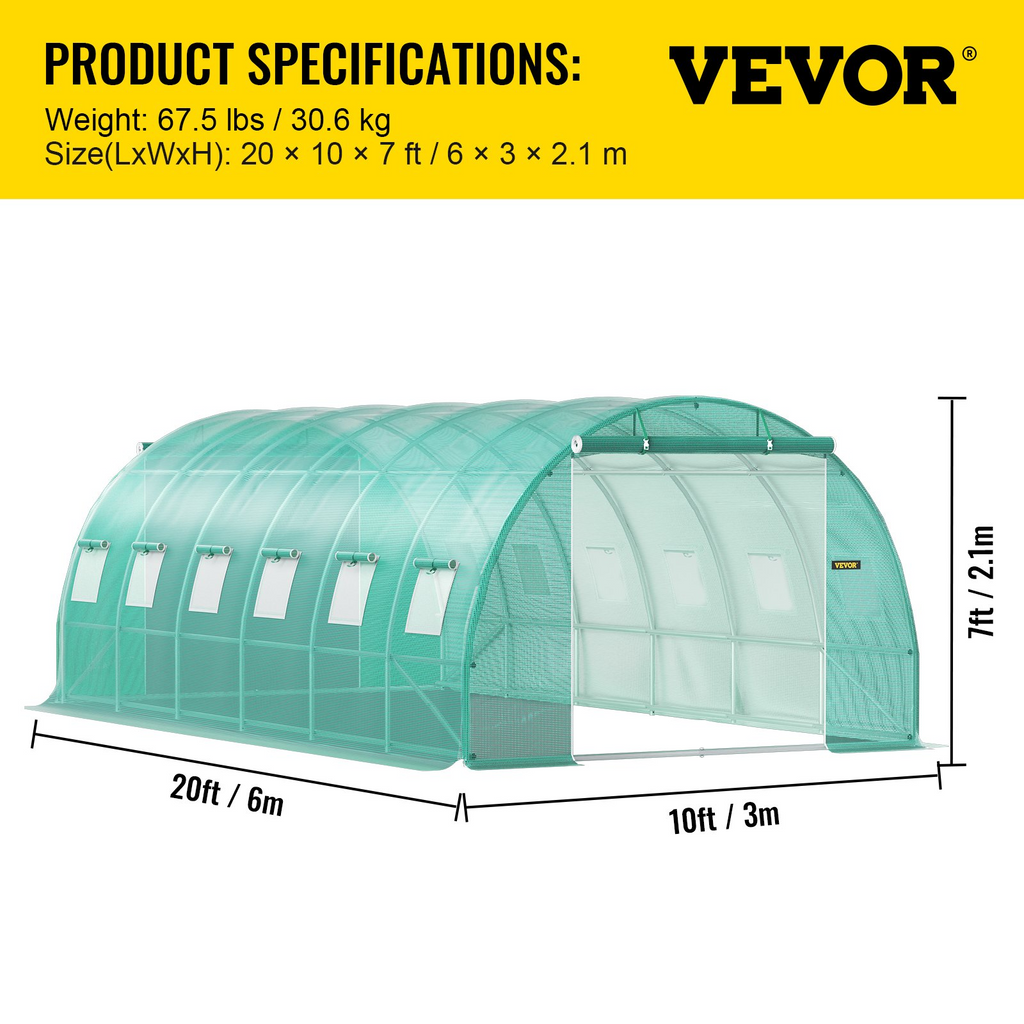 Invernadero de túnel portátil VEVOR de 20 x 10 x 7 pies con aros de acero galvanizado