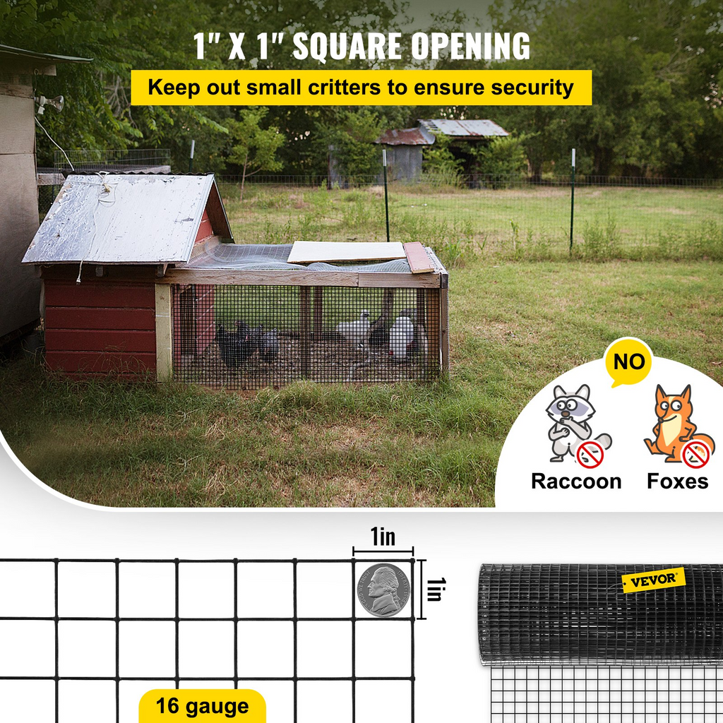 Cerca de alambre soldado VEVOR con revestimiento de vinilo para gallinas y conejos malla de 1" x 1" calibre 16, 24" x 50'