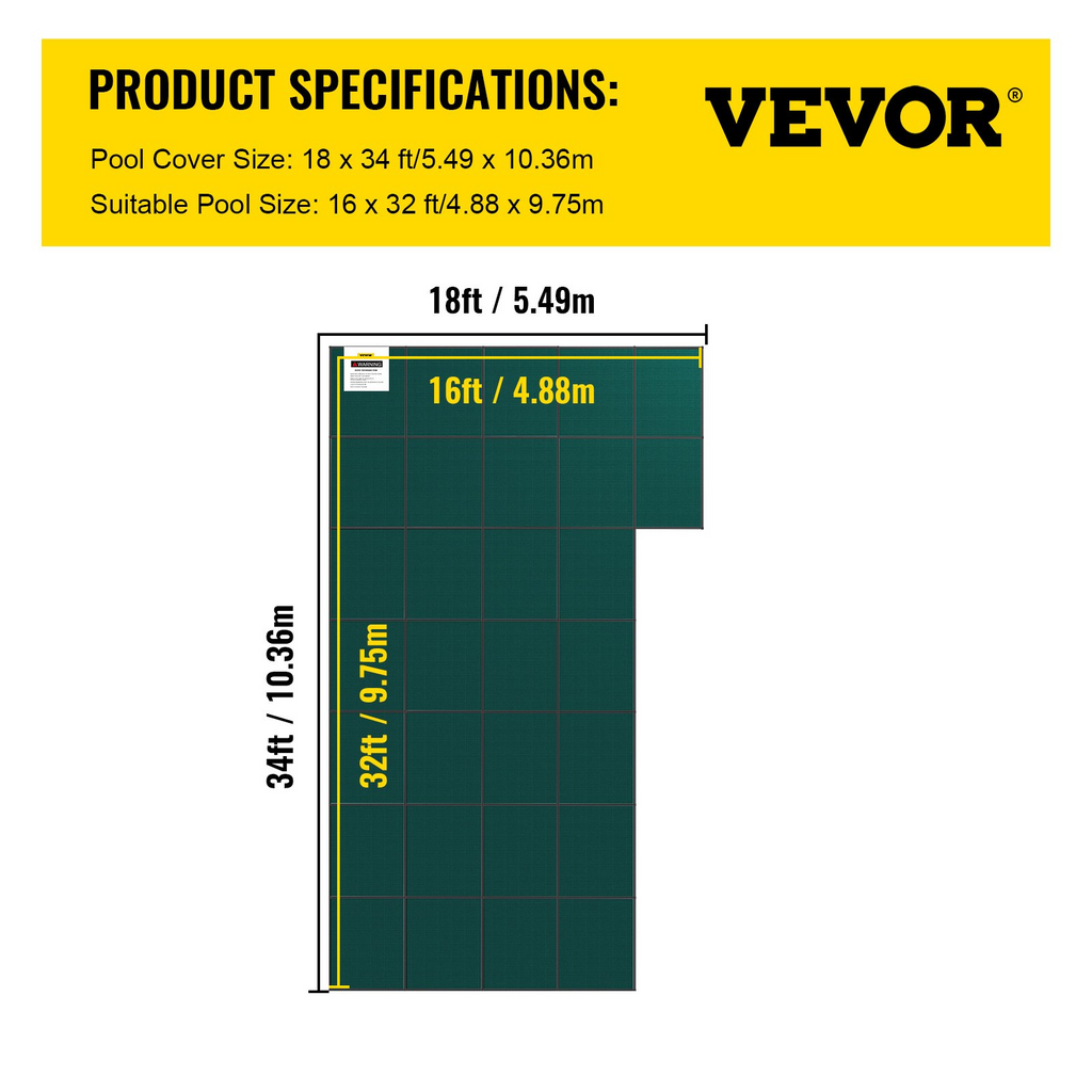 VEVOR Cubierta de seguridad para piscina enterrada de 18 pies x 34 pies con escalón izquierdo