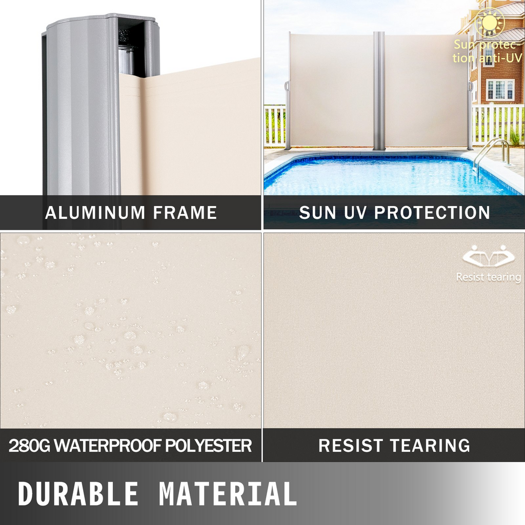 Toldo lateral retráctil beige VEVOR de 71 x 236 pulgadas