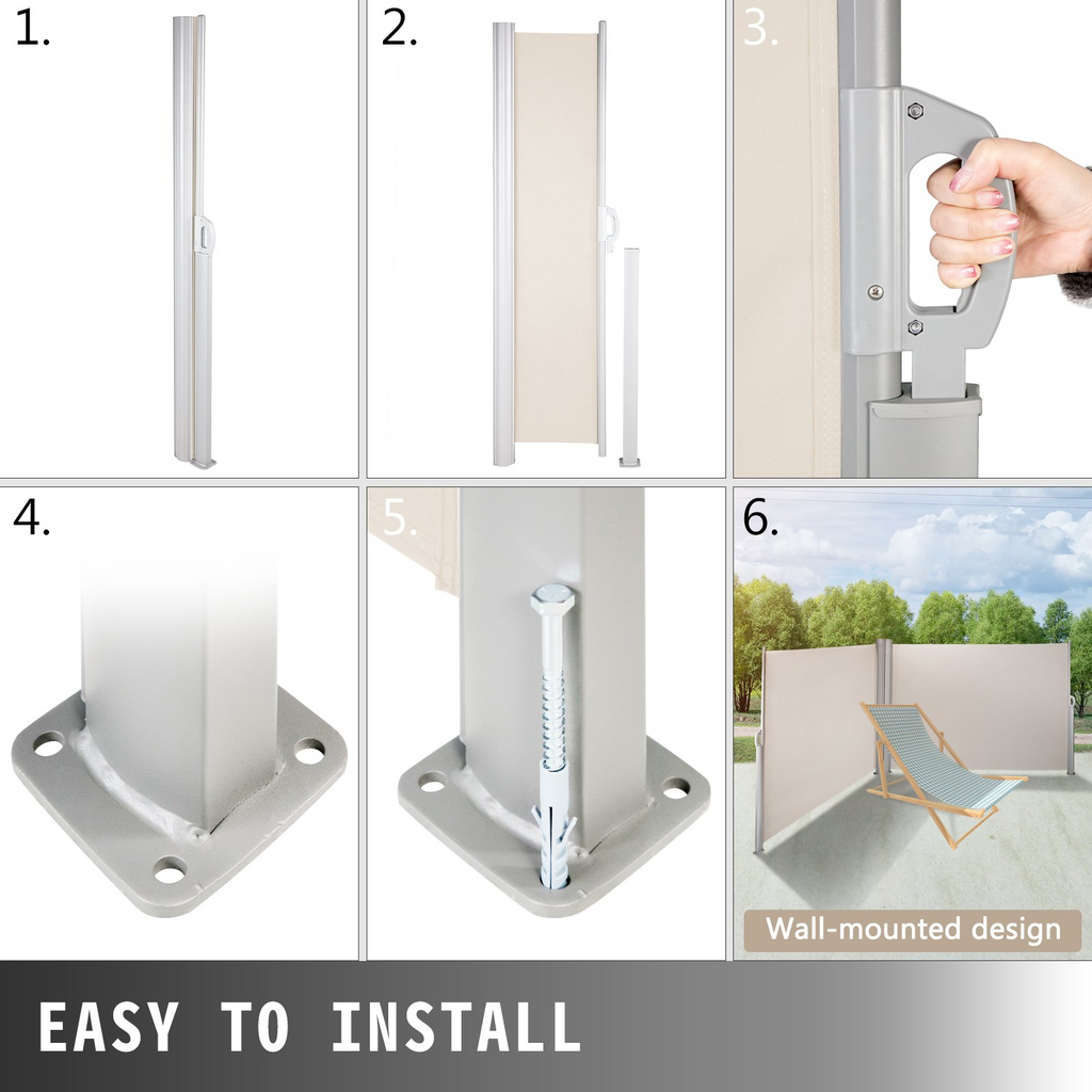 Toldo lateral retráctil beige VEVOR de 71 x 236 pulgadas