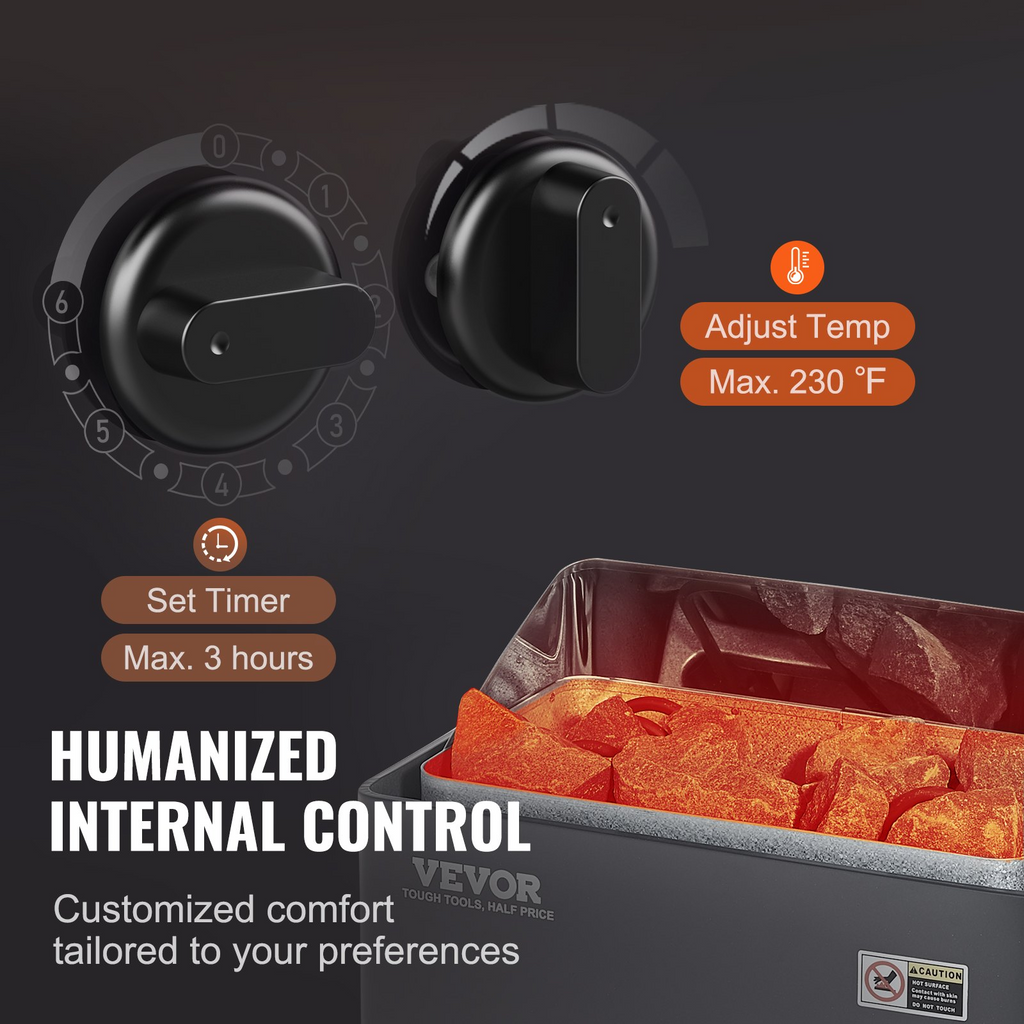 Calentador de sauna VEVOR de 4,5 KW y 220 V temporizador de 3 h y temperatura ajustable para un máximo de 105-210 pies cúbicos