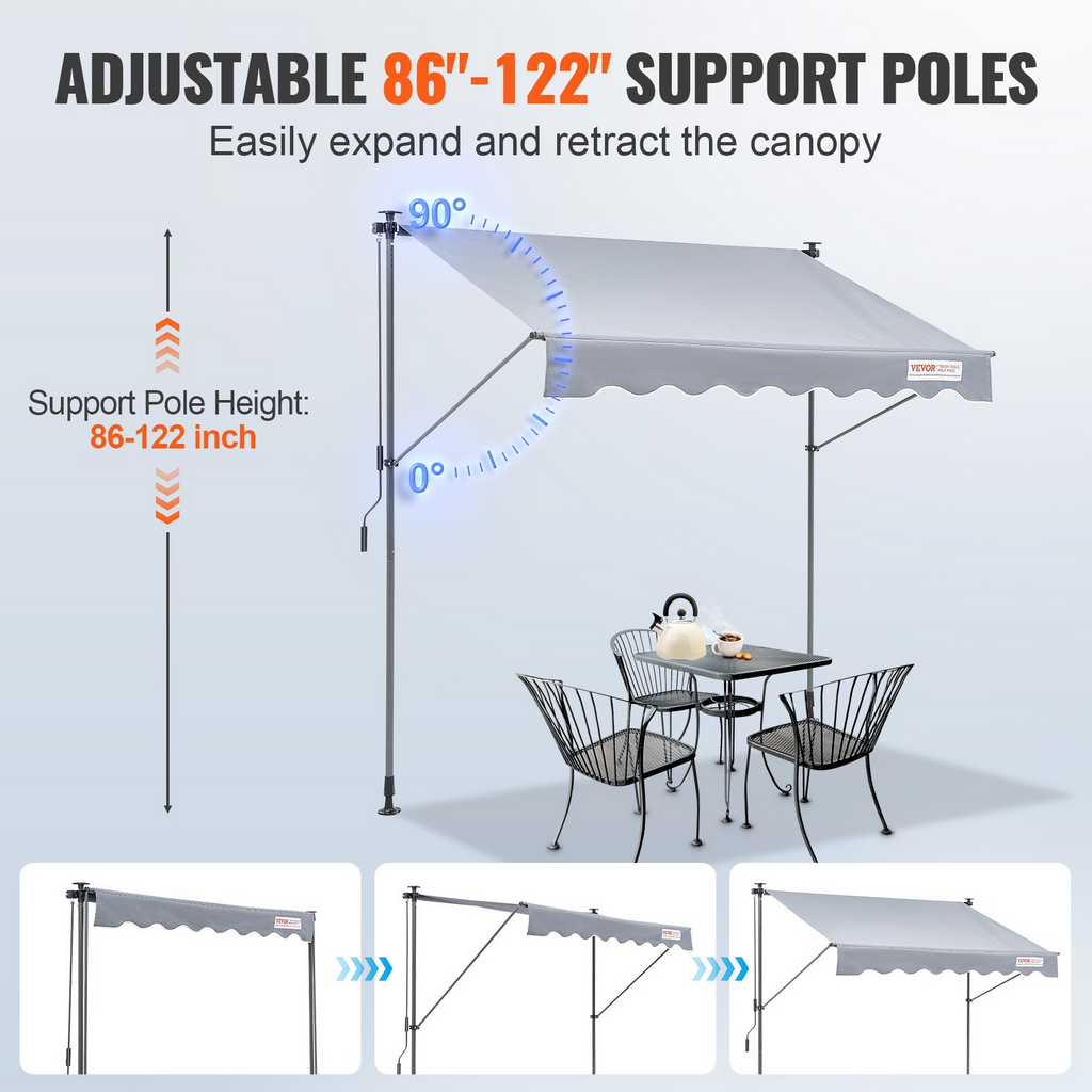 Toldo retráctil manual para exteriores de 118" con cortina parasol de 39"