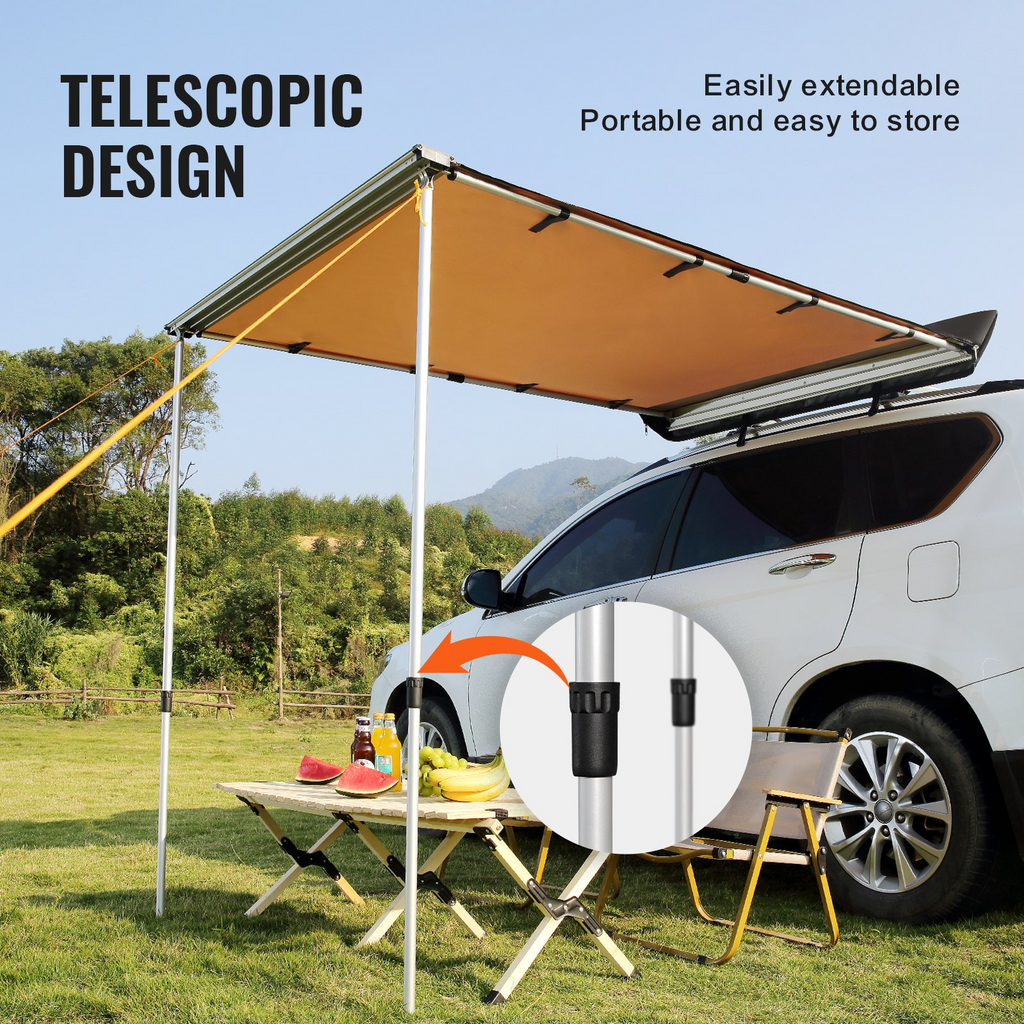 Toldo lateral para coche VEVOR de 4,6 x 6,6 pies retráctil para coche PU3000 mm UV50+ con bolsa de almacenamiento impermeable
