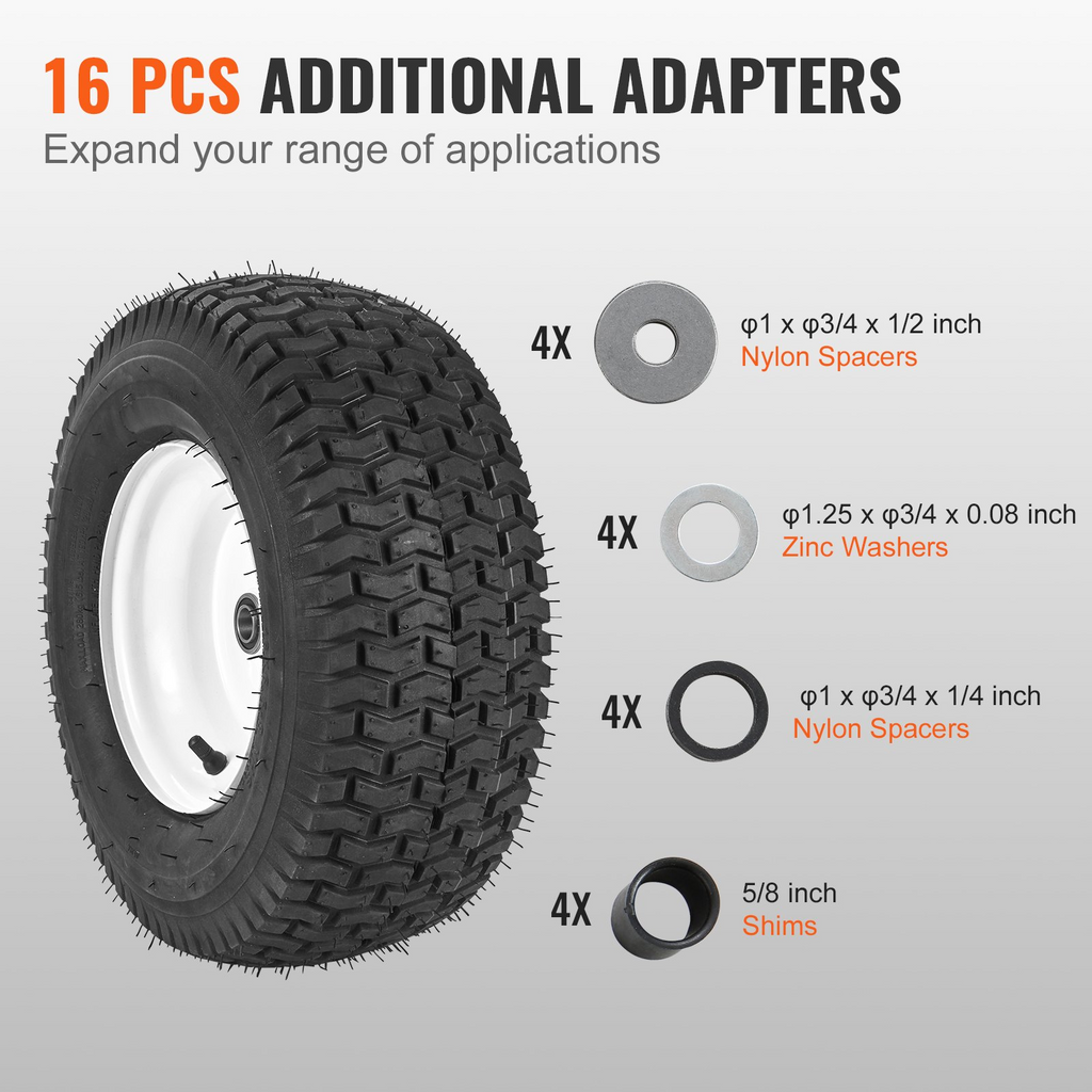 Paquete de 2 Neumáticos para tractor cortacésped VEVOR con llanta sin cámara de 16 x 6,5 a 8" 3" tamaño de buje de 3/4"