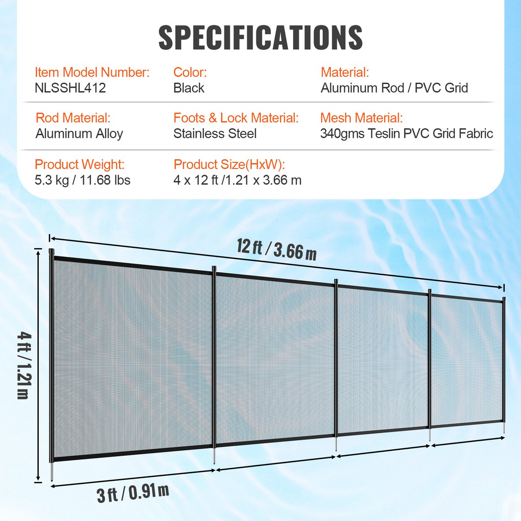 Valla para piscina VEVOR valla de 4 x 12 pies