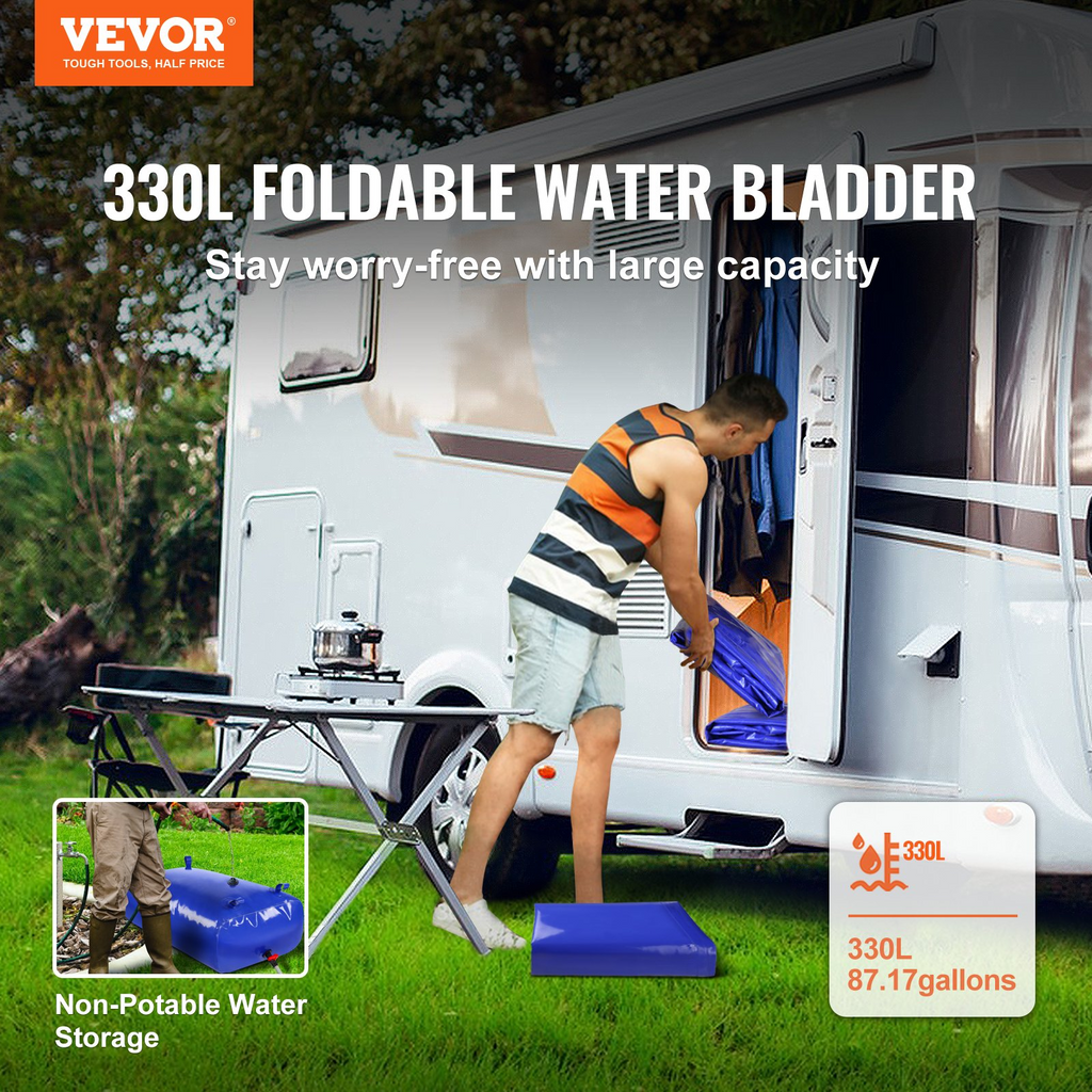 VEVOR - Tanque de agua para RV de 330 l/87 galones contenedor de agua plegable de PVC azul 1000 D