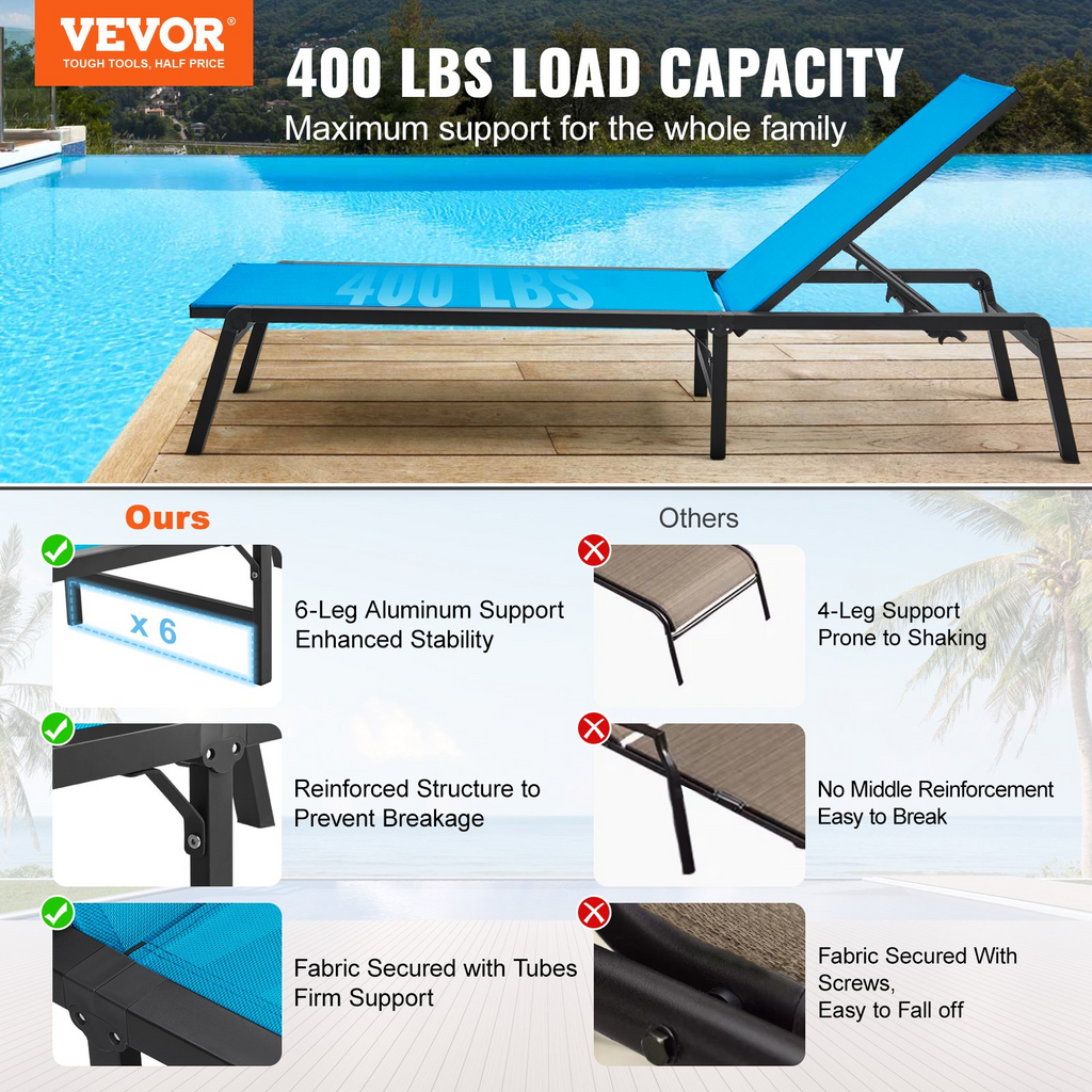 VEVOR Sillón de exterior para patio ajustable 5 posiciones