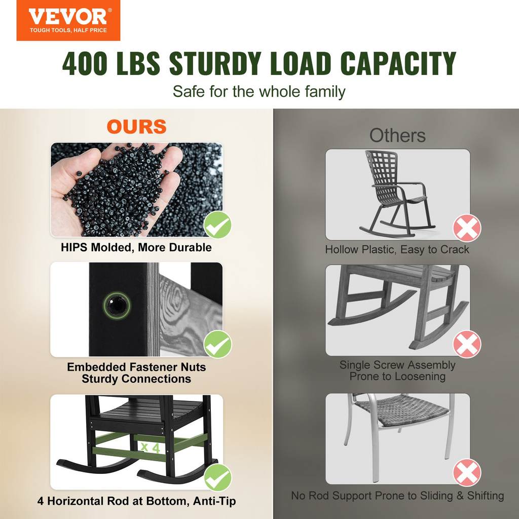 VEVOR  Mecedora de exterior con respaldo alto 1 unidad 400 lb de peso