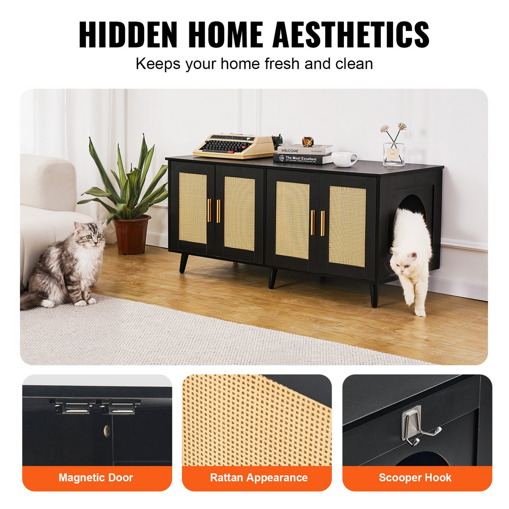 VEVOR Caja de arena para gatos de madera con 2 compartimentos ocultos