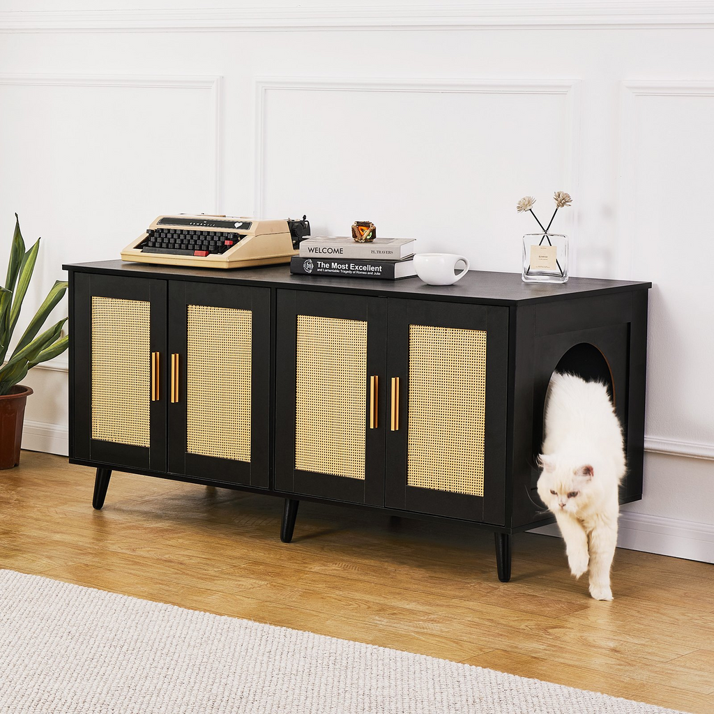 VEVOR Caja de arena para gatos de madera con 2 compartimentos ocultos