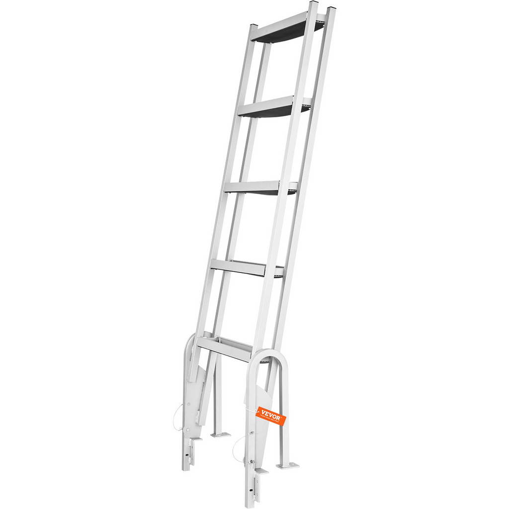 Escalera de muelle VEVOR abatible de 5 escalones capacidad de carga de 350 libras escalera de aluminio para pontón con escalón de 4" de ancho