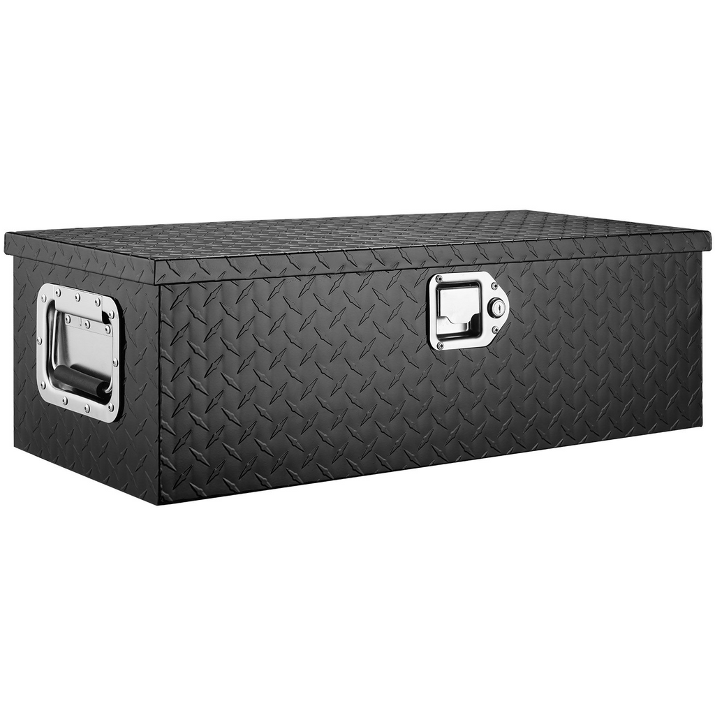 Caja de herramientas de aluminio resistente para caja de camión con placa de diamante con asa lateral y llaves de bloqueo