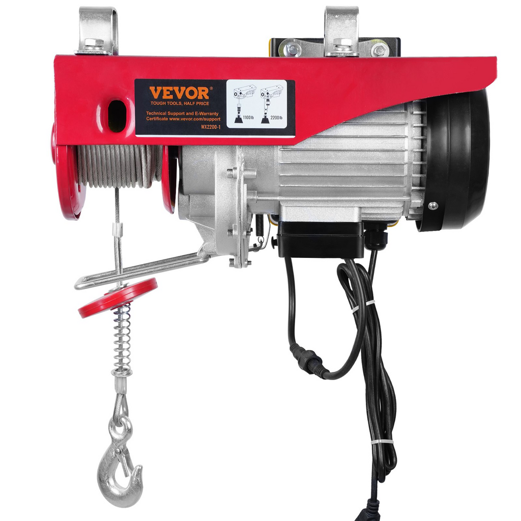 Polipasto eléctrico VEVOR de 2200 libras 1600 W y 110 V con control remoto inalámbrico altura de elevación de un solo cable de 40 pies y motor de cobre puro