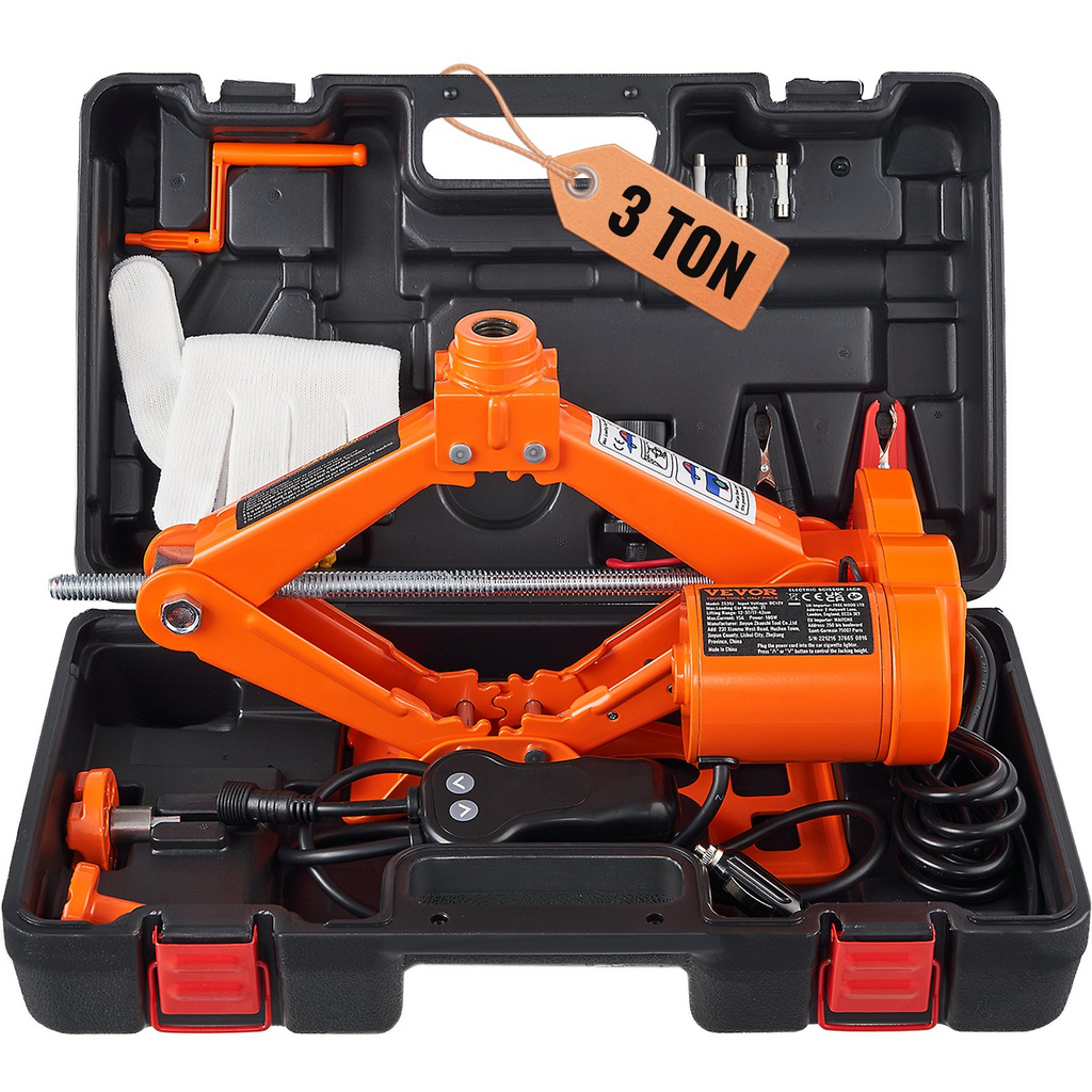 Gato eléctrico para coche VEVOR de tijera de 3 toneladas/6600 libras automático de 12 V con doble montura y control remoto