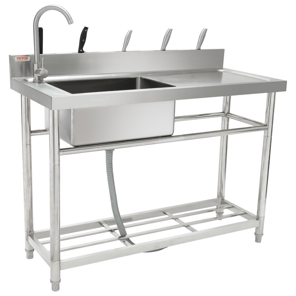 Fregadero de acero inoxidable VEVOR de 1 compartimento con grifo de banco de trabajo y patas 39,4 x 19,1 x 37,4