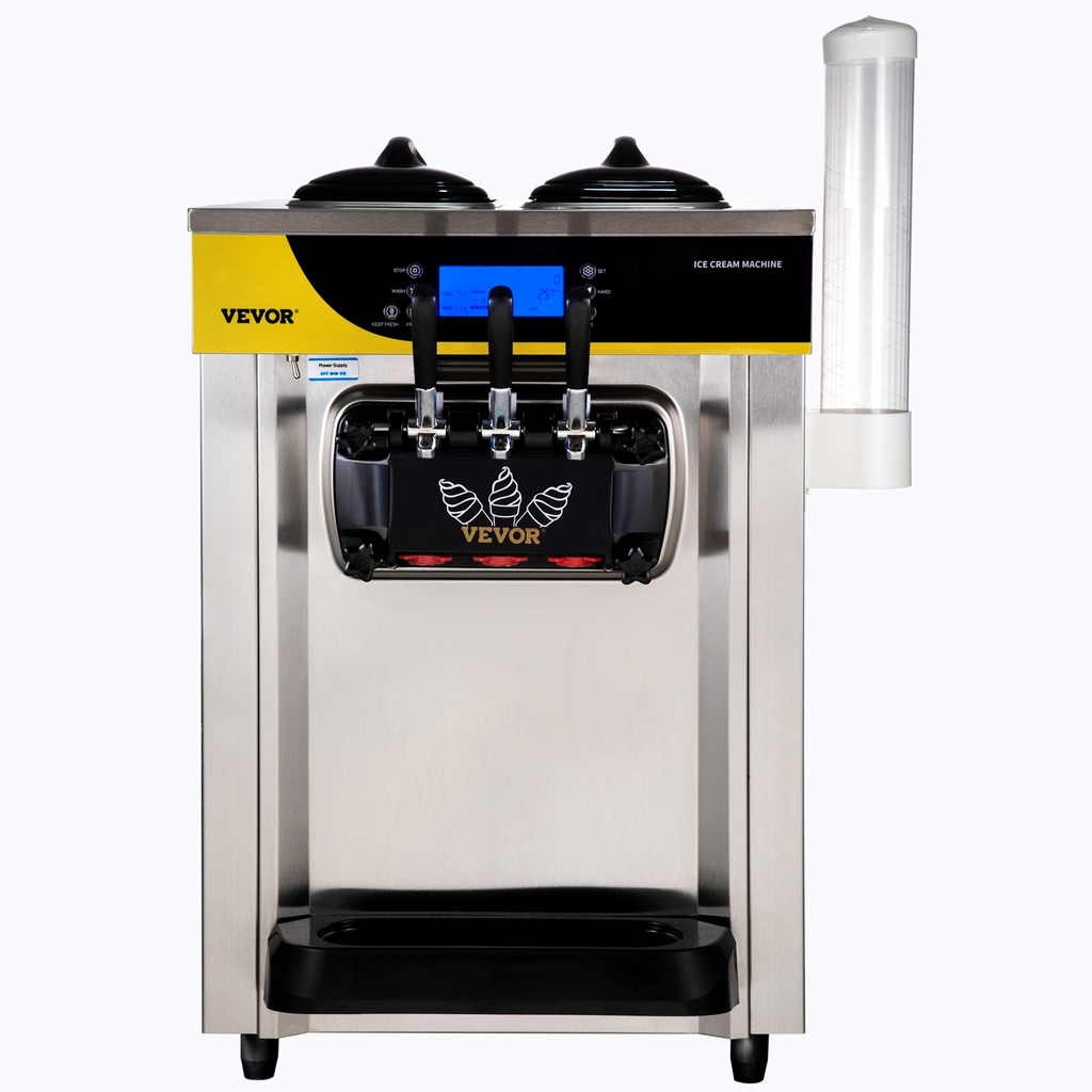 VEVOR - Máquina para hacer helados comerciales de 22-30 l/h 2200 W  con tolva de 2 x 6 l cilindro de 2 l panel LCD
