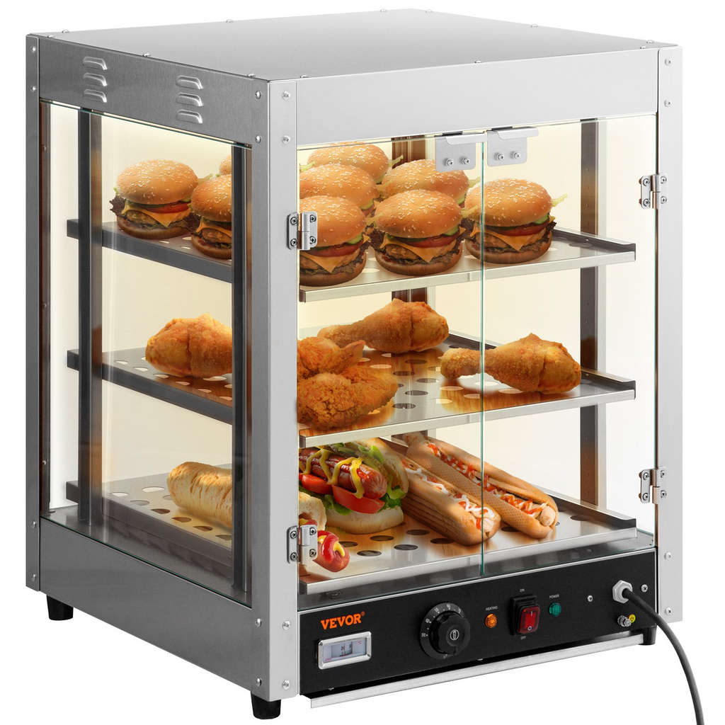 Armario para pizza con encimera y calentador de alimentos comercial de 3 niveles VEVOR con bandeja para agua