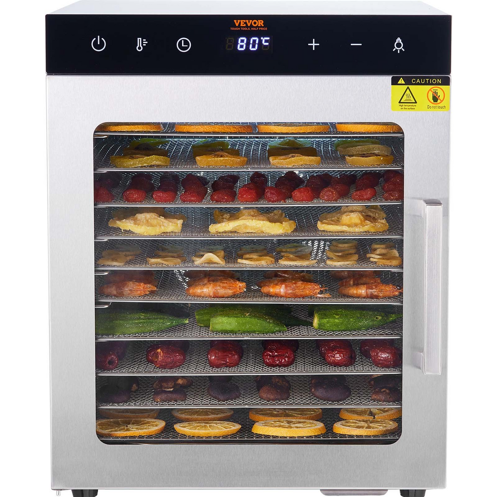 Deshidratador eléctrico de alimentos VEVOR de 800 W 10 bandejas de acero inoxidable