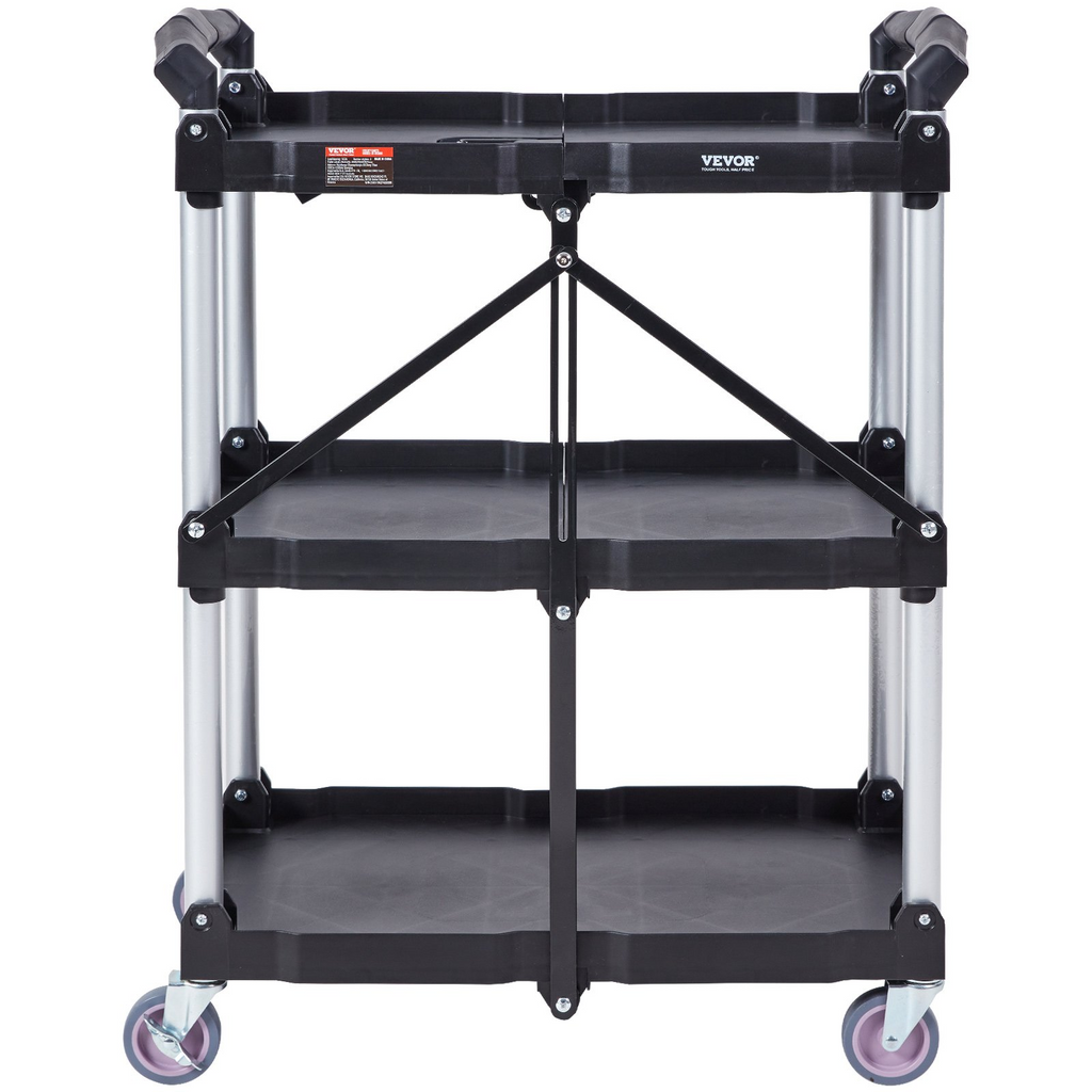 VEVOR  Carrito de servicio plegable para uso general 3 estantes 165 libras (25,62 x 15,43 x 32,76 pulgadas)