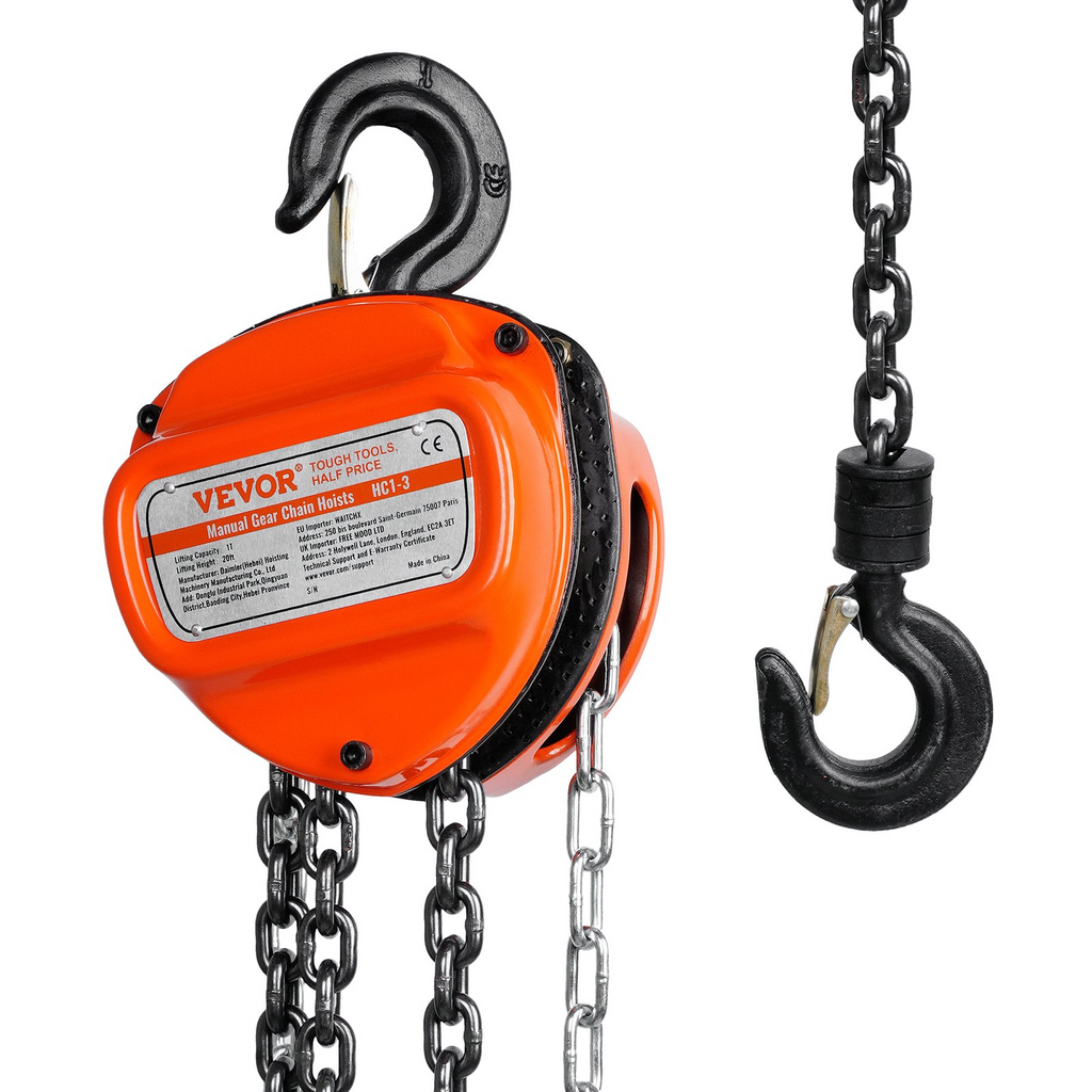 Polipasto de cadena manual VEVOR capacidad de 1 tonelada y 2200 libras 20 pies de arrastre