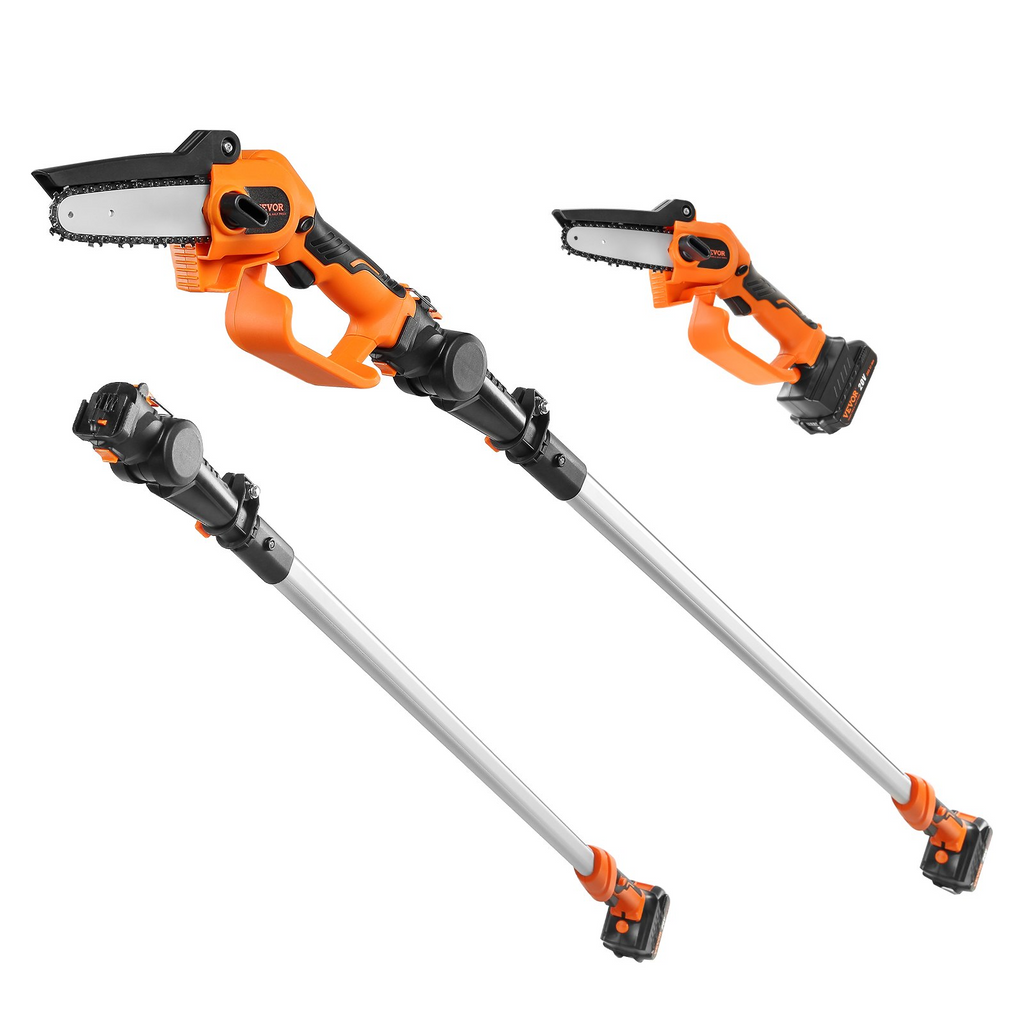 Motosierra de pértiga y mini motosierra inalámbrica 2 en 1 VEVOR con batería de 20 V y 4 Ah capacidad de corte de 5" alcance de 8 pies