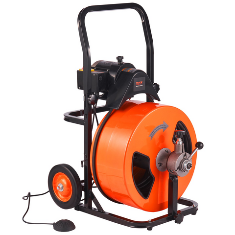 Máquina de limpieza de desagües VEVOR de 30 MTS x 3/4 pulgadas, máquina desatascadora de alcantarillado con alimentación automática, limpiador de barrena de desagüe con 4 cortadores e interruptor de pie