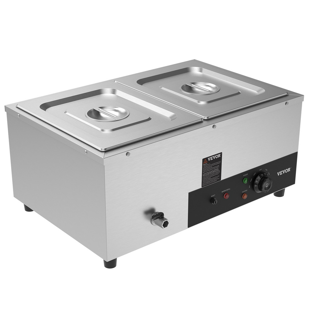 Calentador de alimentos comercial de 2 sartenes de 2 x 12 qt, 1500 W con control de temperatura de 86 a 185 °F
