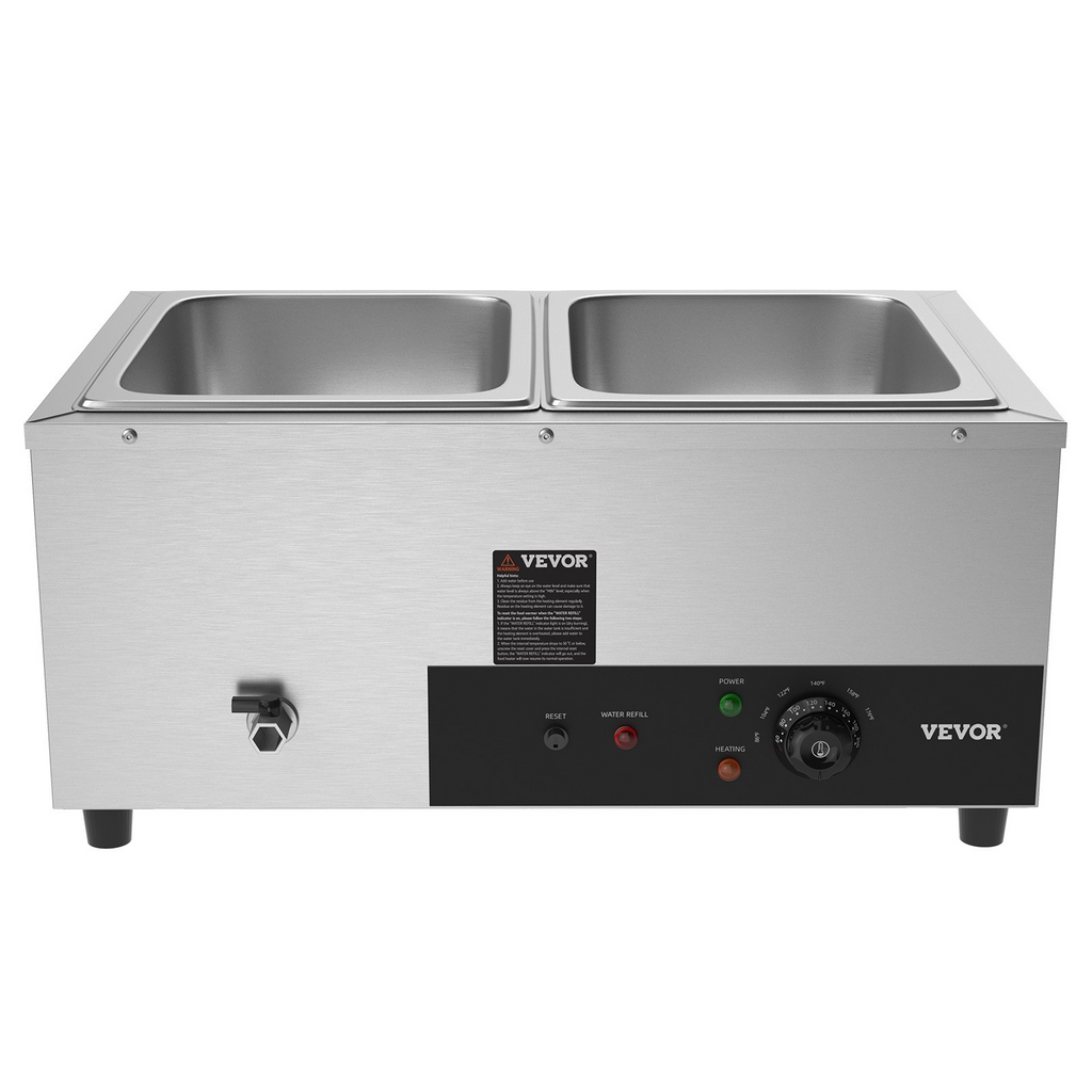 Calentador de alimentos comercial de 2 sartenes de 2 x 12 qt, 1500 W con control de temperatura de 86 a 185 °F