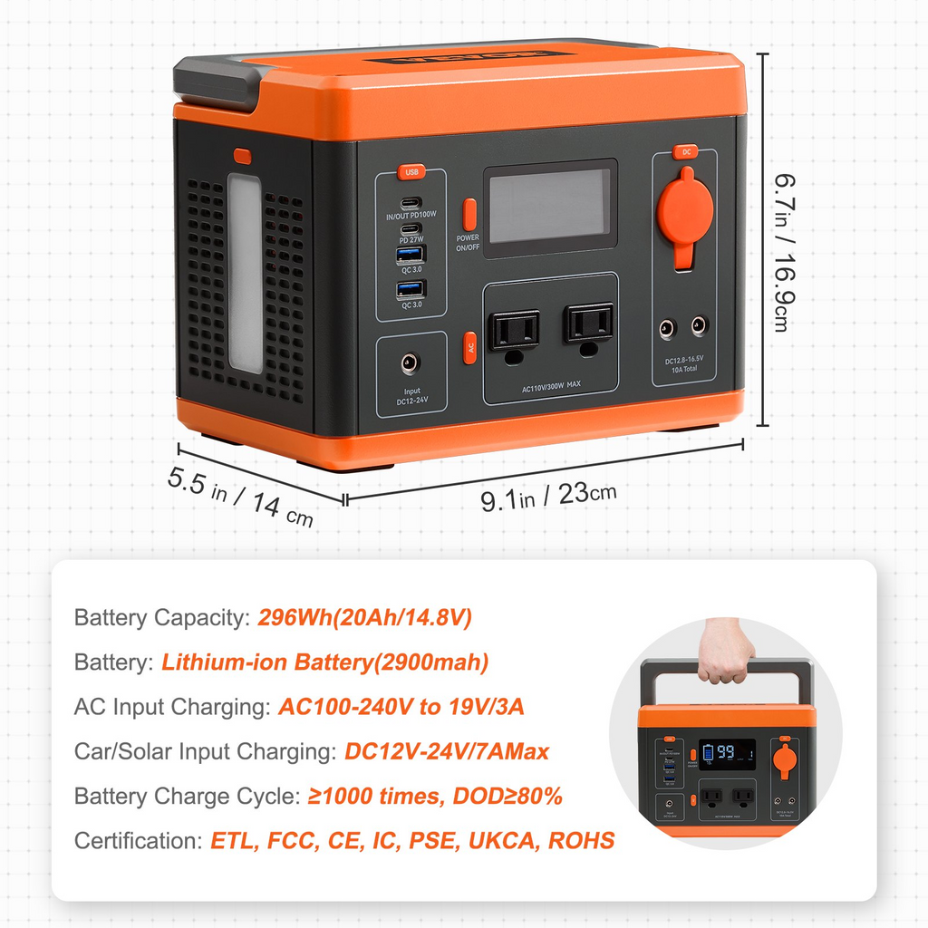 Estación de energía portátil VEVOR 296Wh 300W Batería de litio de respaldo