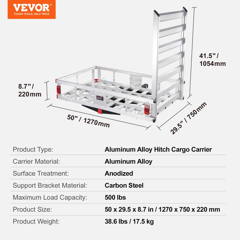 VEVOR Portaequipajes de enganche de 50 x 29,5 x 8,7 pulgadas