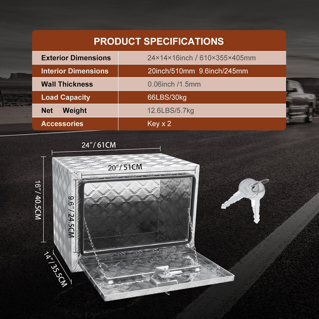 VEVOR Caja de almacenamiento para debajo de la carrocería de camión 24" × 14" × 16"