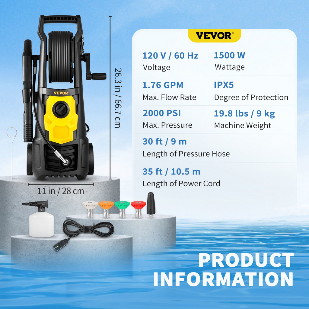 Hidrolavadora eléctrica VEVOR 2000 PSI máx 1,76 GPM