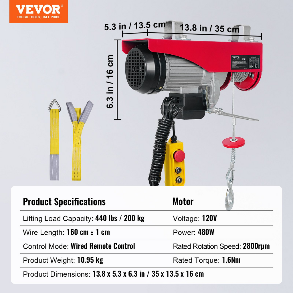Polipasto eléctrico VEVOR de garaje de 440 libras con control por cable de 14 pies  de 110 voltios altura de elevación de un solo cable de 40 pies