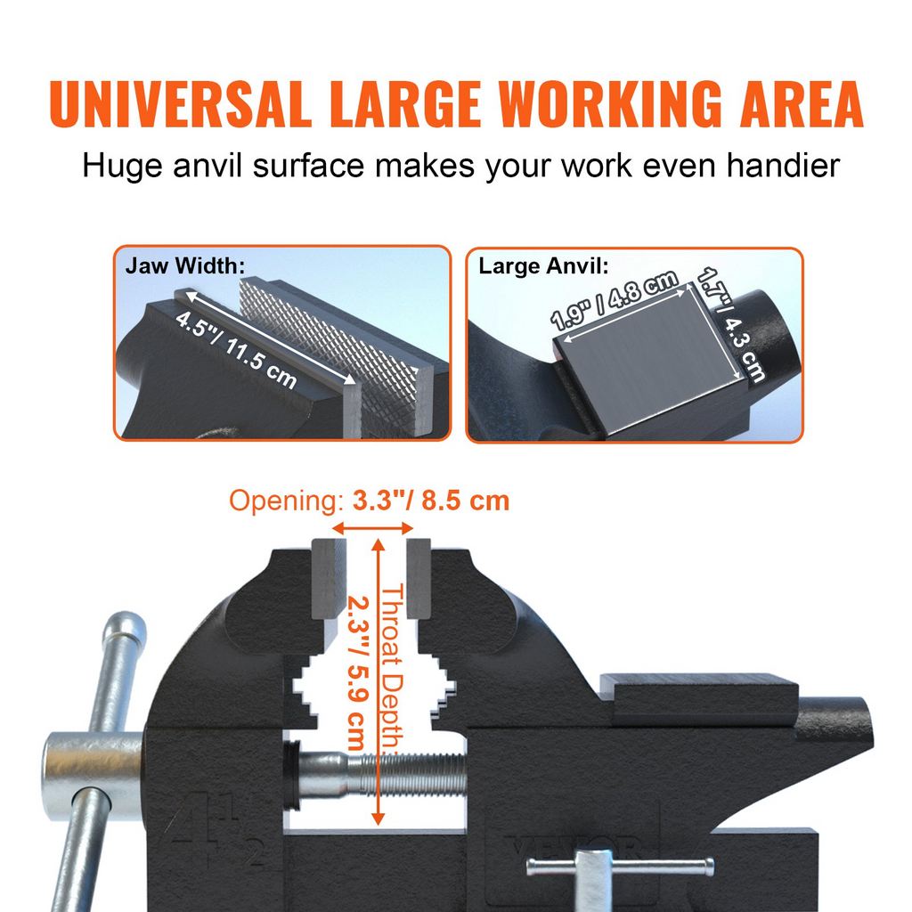 Tornillo de banco VEVOR de 4,5" con yunque y base giratoria de 240° multiusos de alta resistencia