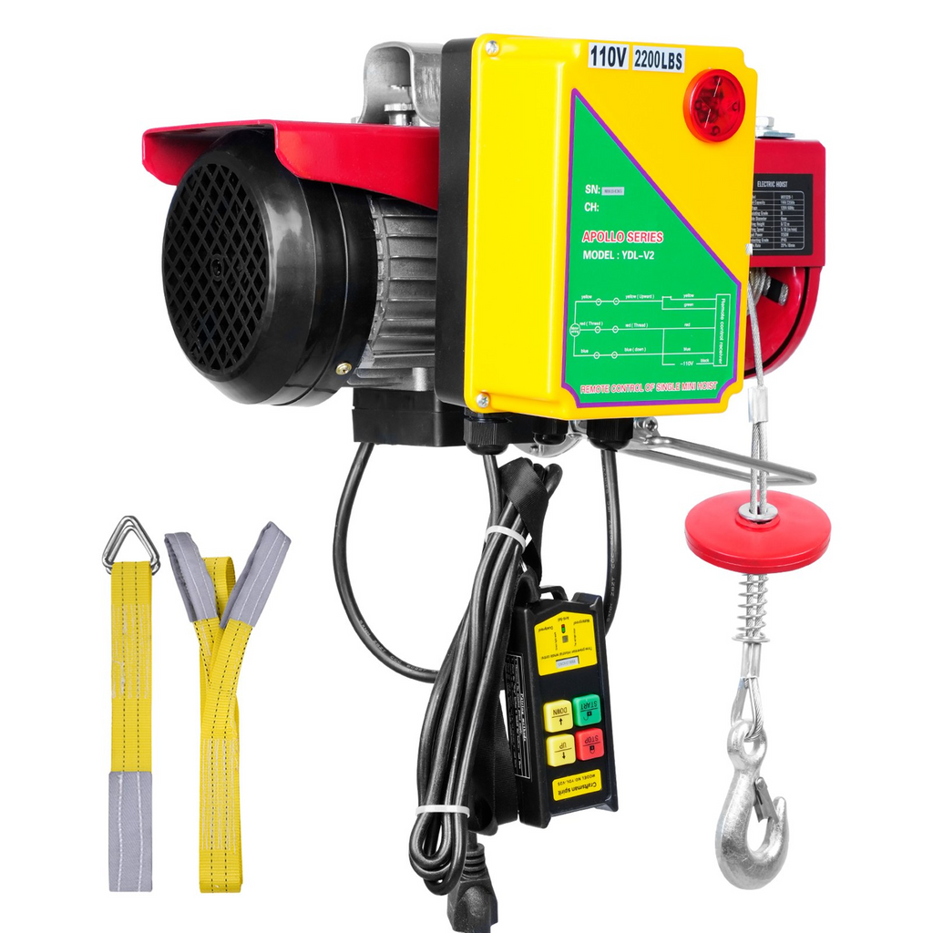 Polipasto eléctrico VEVOR de 2200 libras 1600 W y 110 V con control remoto inalámbrico altura de elevación de un solo cable de 40 pies y motor de cobre puro